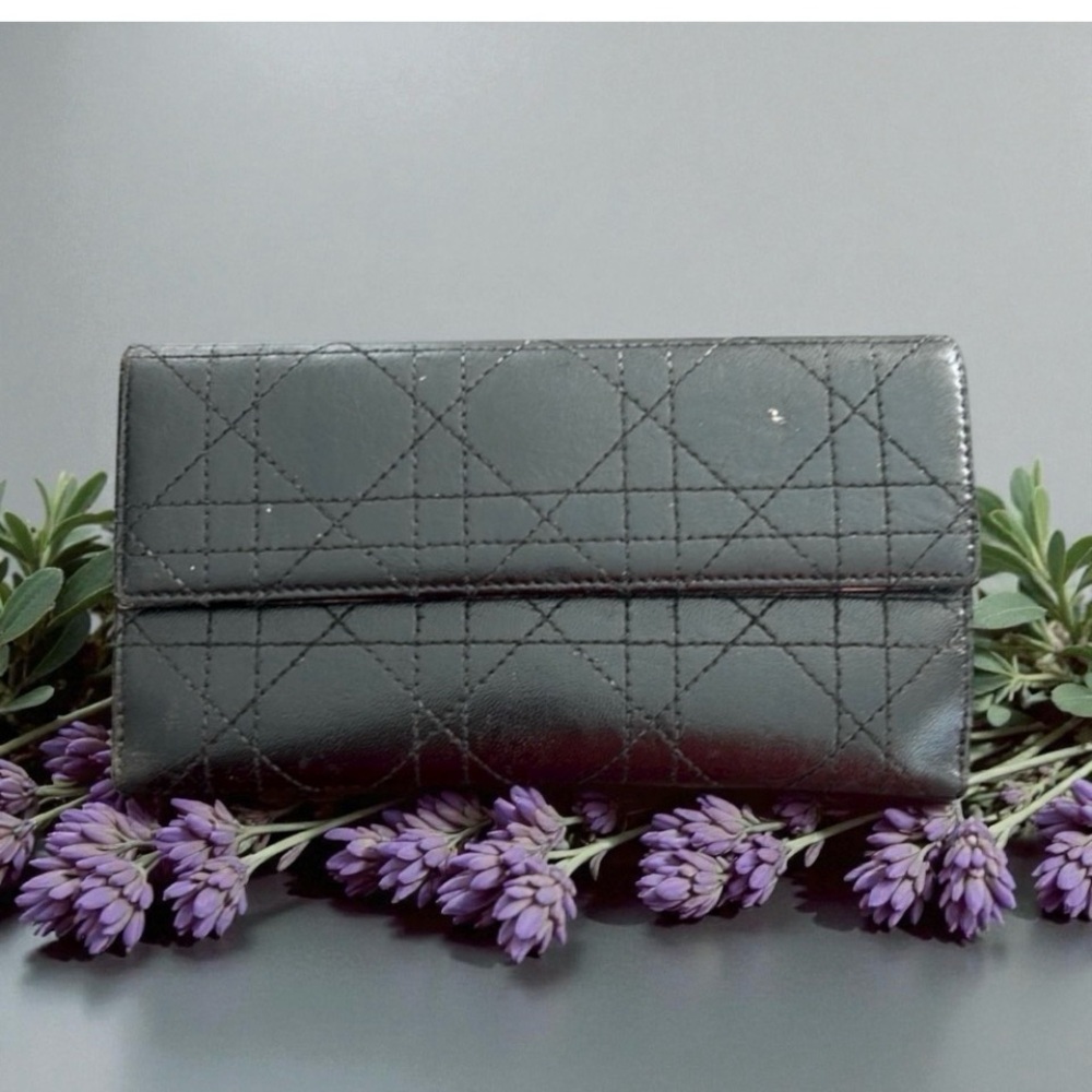 Christian Dior Vintage Black Quilted Continental Wallet